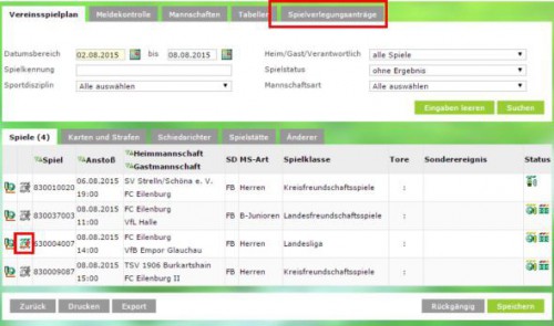 DFBnet – Spielverlegung Online