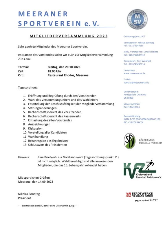 Einladung zur Mitgliederversammlung 2023