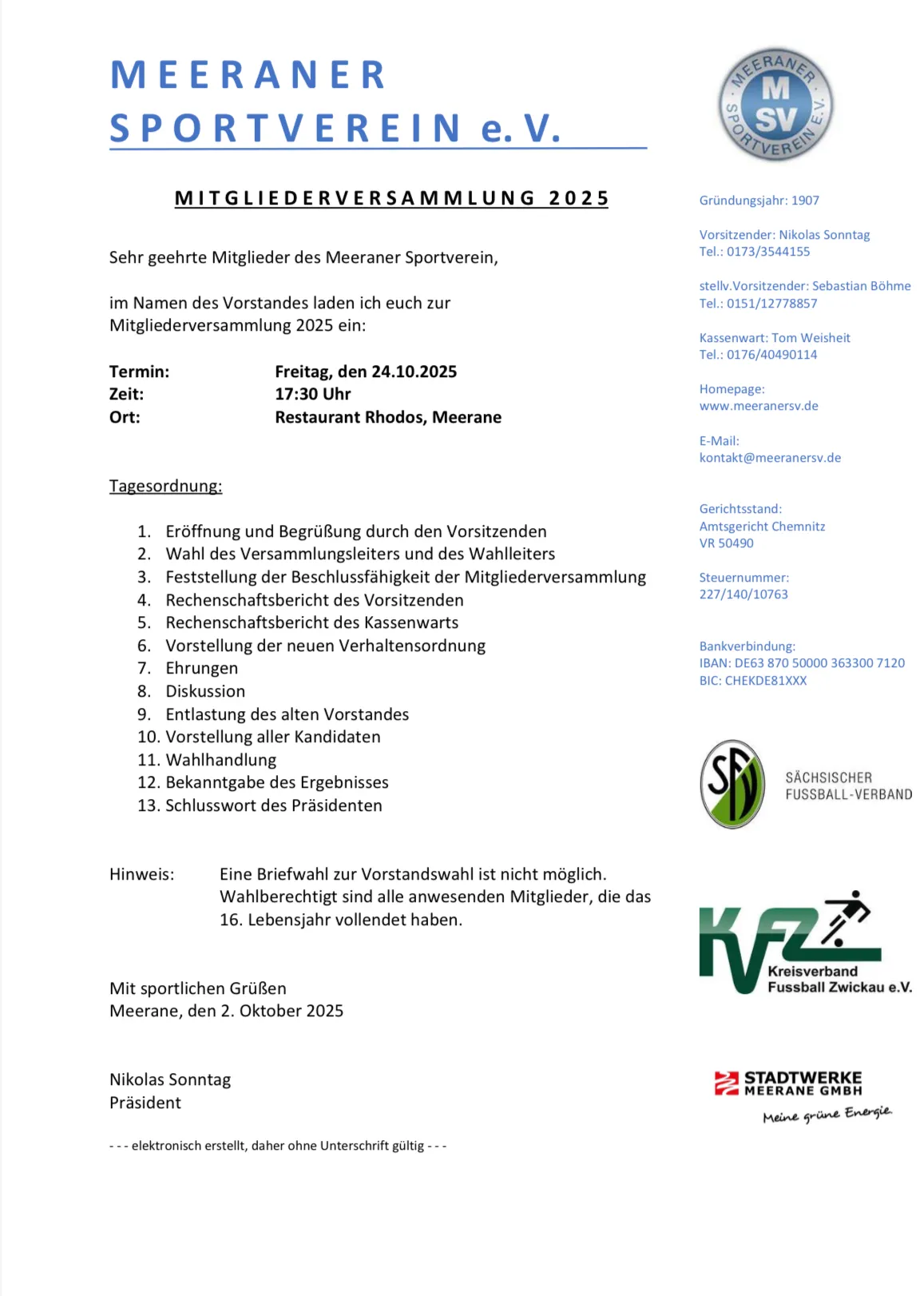Einladung zur Mitgliederversammlung